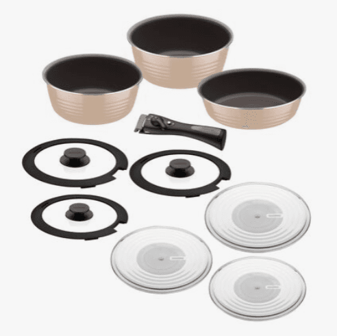 Jogo de Panelas Multiuso Tramontina Itria em Alumínio com Revestimento Cerâmico Marfim e Cabo Removível 10 Peças