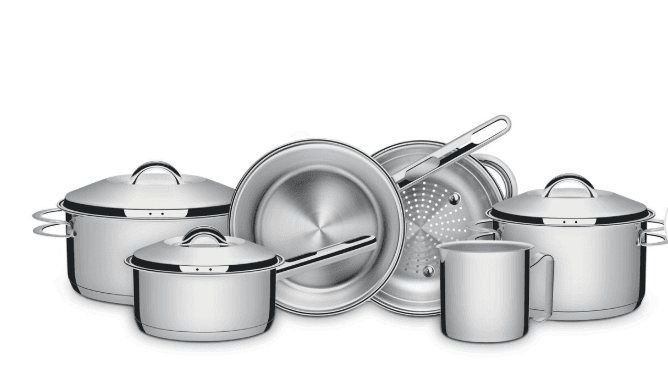 Jogo de Panelas Tramontina Solar em Aço Inox com Fundo Triplo e Tampas de Inox 6 Peças